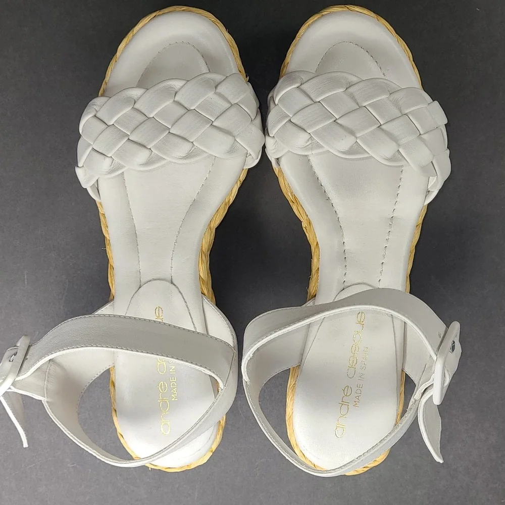 André Assous White Woven Platform Espadrille Sandals Sz 5.5 Made Italy $329
